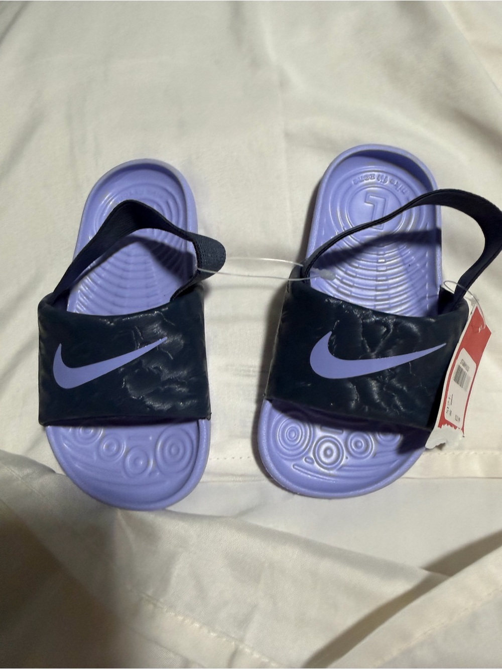 Nike Kids Black Strap Lavender Footbed Slide Sandals